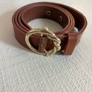 Scotch & Soda Brown Leather Belt with Gold Buckle